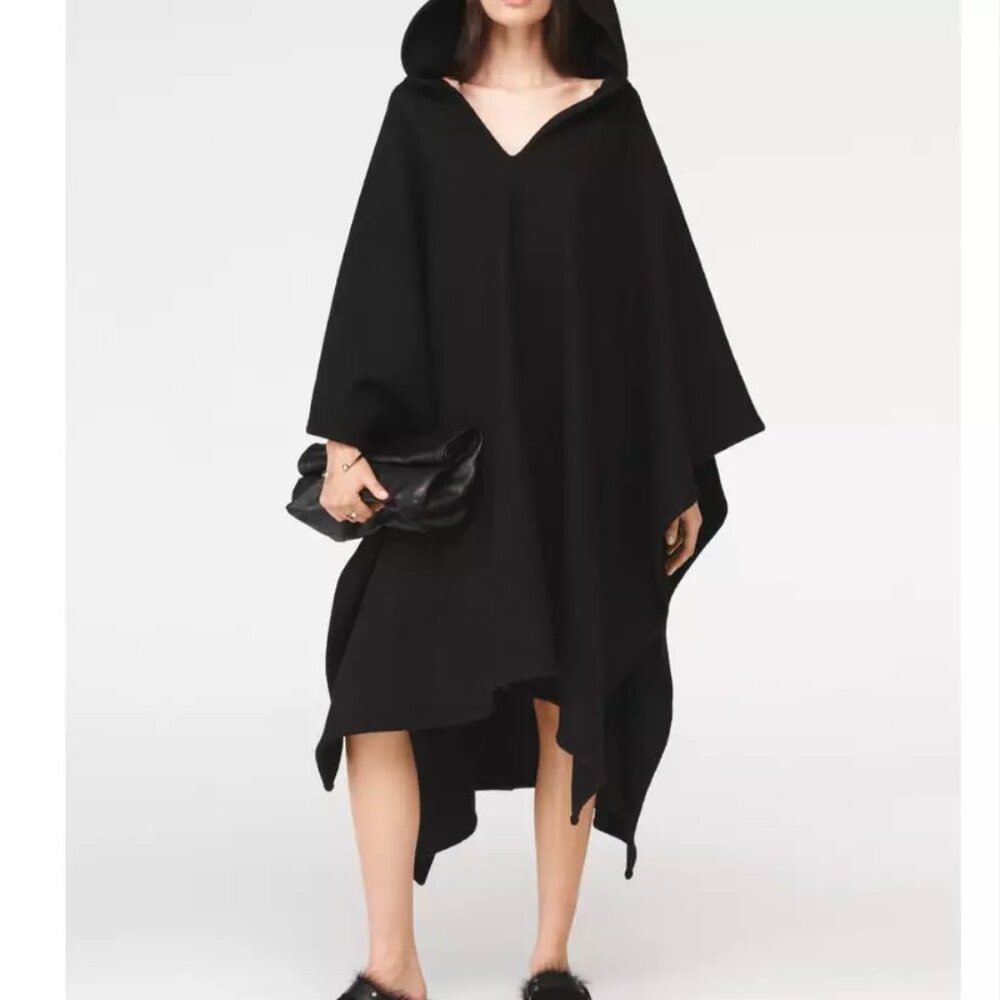 Zara Black Hooded Cape Coat